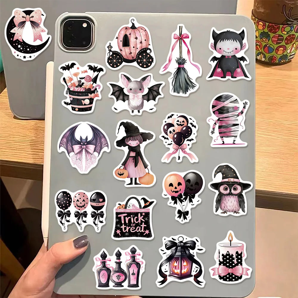 50PCS Cute Black Pink Halloween Fun Graffiti Stickers DIY Handmade Tags Book Roll Notebook Tablet Toy Stickers