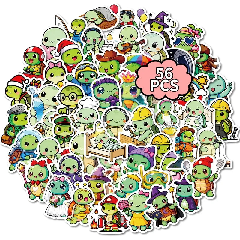 10/30/56PCS Kawaii Little Turtle Colored PVC Sticky Stickers Aesthetic DIY Phone Laptop Luggage Skateboard Graffiti Decals
