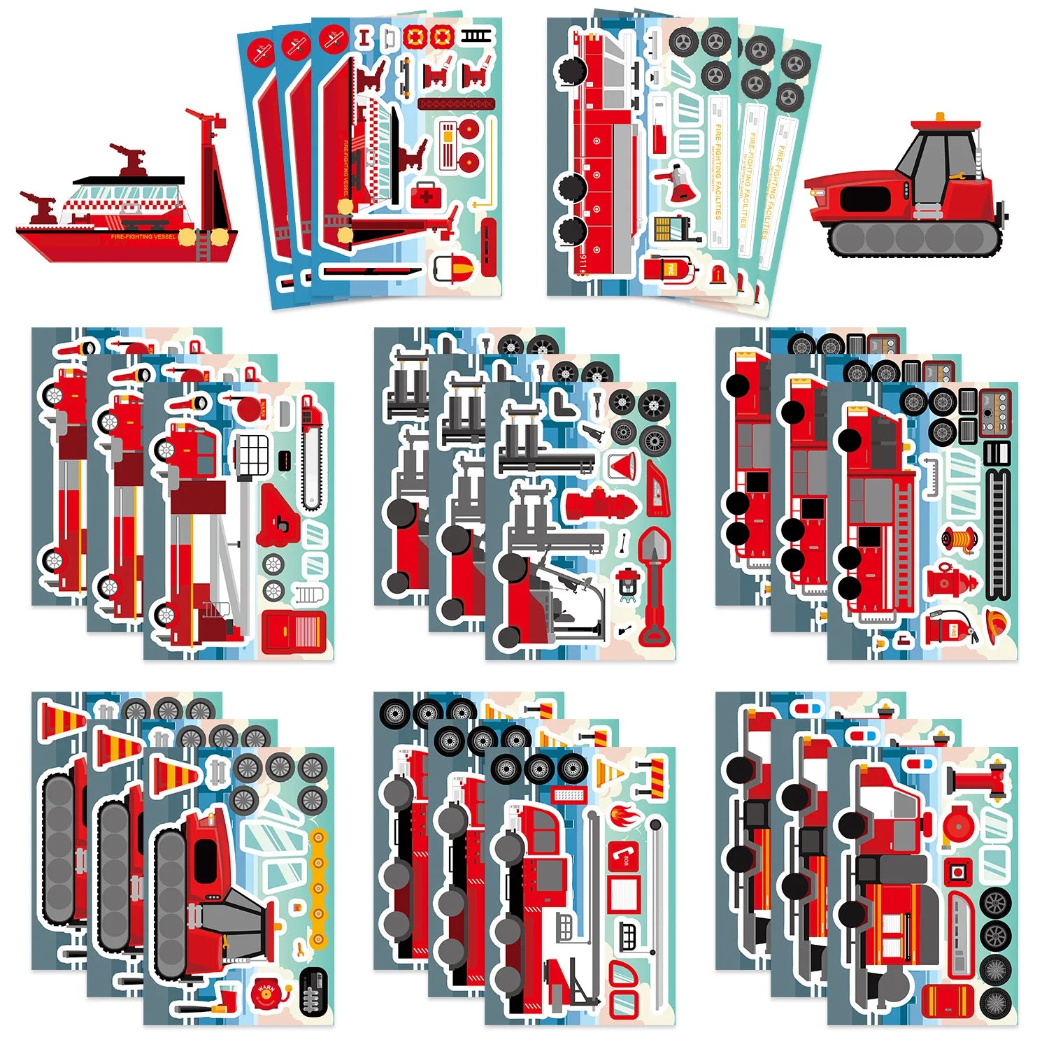 8/16/24PCS Fire Engineering Rescue Vehicle Stickers Creative DIY Hand Account Mobile Notebook Decorative Waterproof Stickers