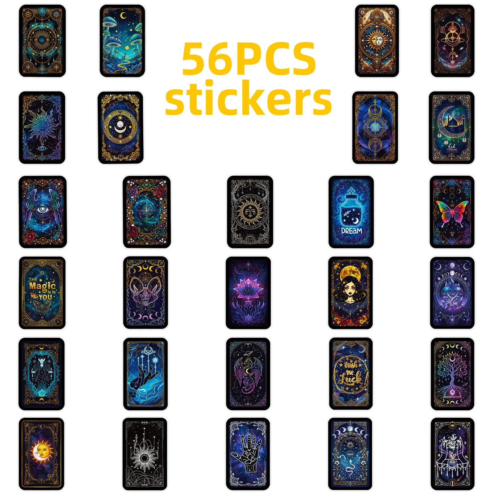 56PCS Celestial Astrology Magic Stickers Sun Moon Tarot Elements Stationery DIY Notebook Album Luggage Aesthetic Sticker