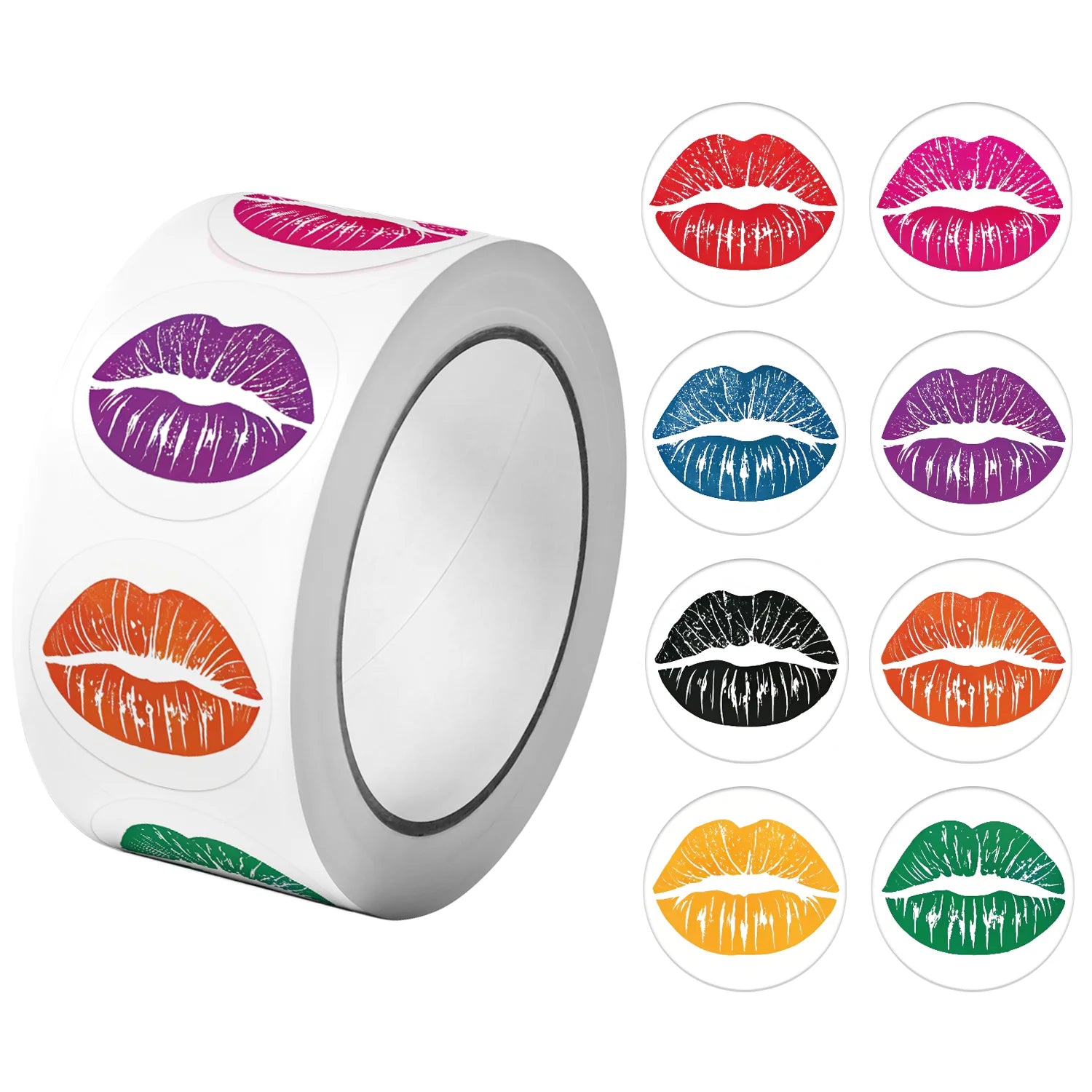 1Roll(500Pcs) 8 Colors Love Kiss Stickers 2.5cm/1''Decals Diy Adorn Gifts Suitable for Various Gift Packaging Home Decor Labels