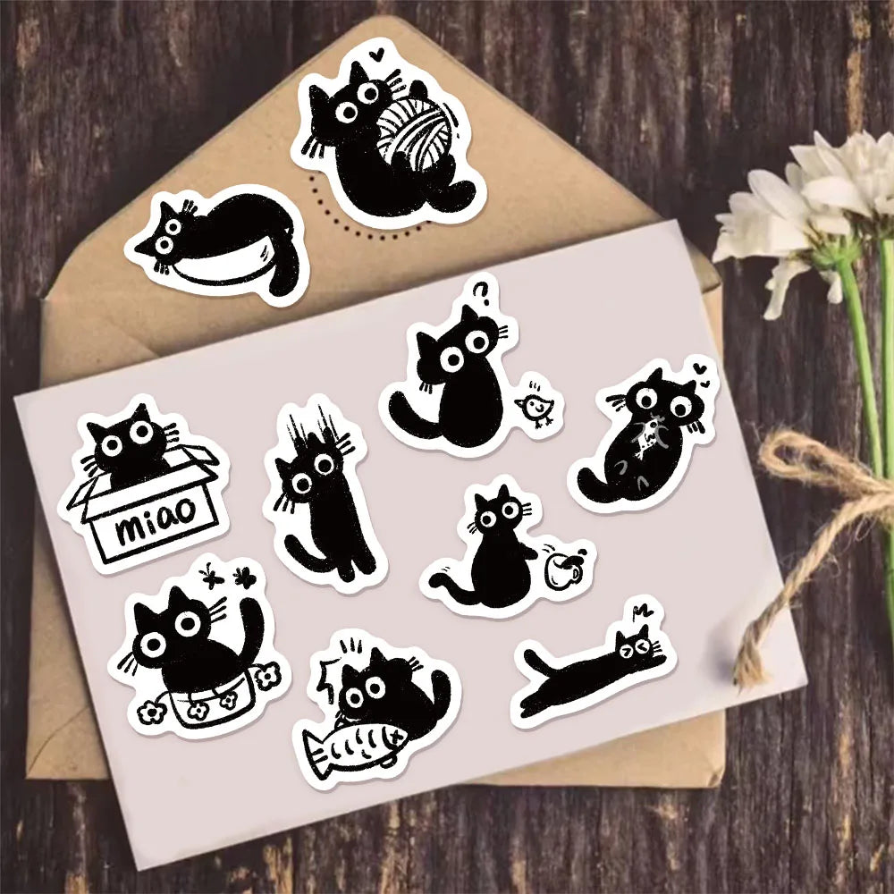 500PCS Little Black Cat Cute Cartoon Reward Stickers DIY Phone Cases, Water Cups, Envelopes, Notes, Reward Gifts, Seal Stickers