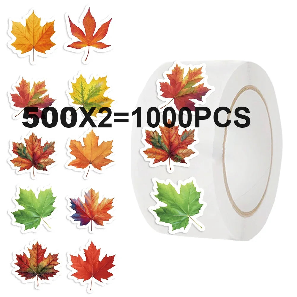 500/1000PCS Maple Leaves Roll Stickers Gift Decor DIY Phone Scrapbooking Bottles Waterproof Room Modern Home Sealing Stickers
