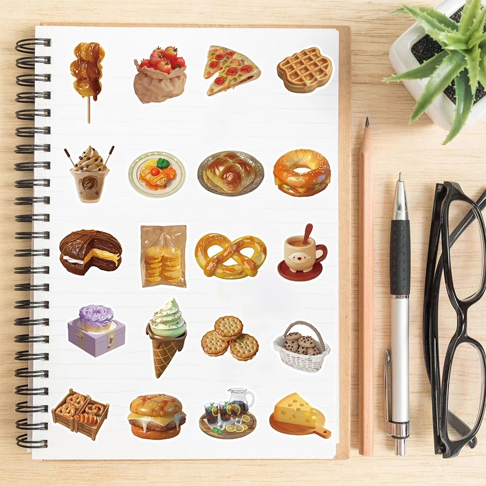 50Pcs Ins Style Food Print Sticker Creative Harajuku Pack For Phone Suitcase Guitar PET Bookkeeping Material DIY Vintage Sticker