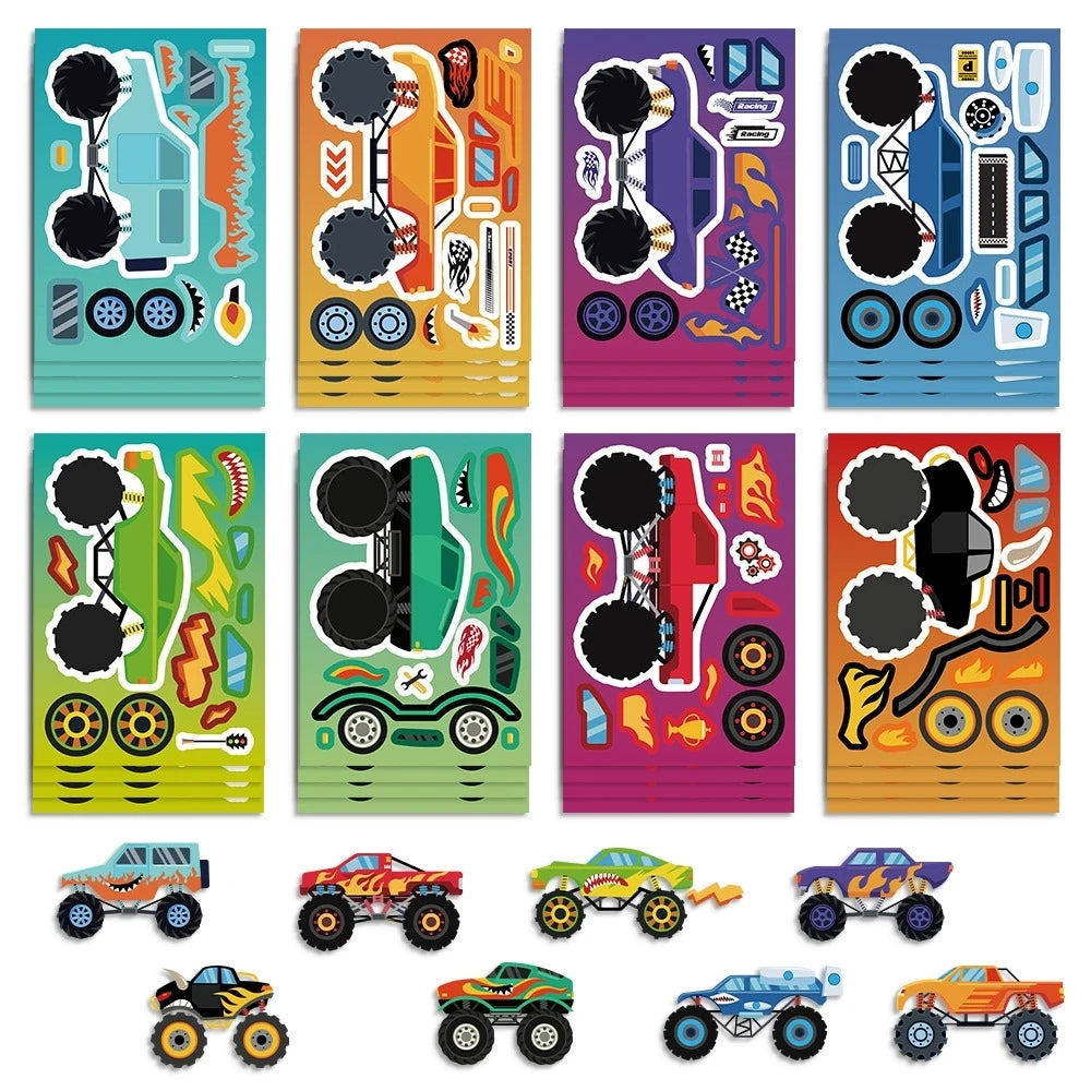 8/24PCS Cartoon Racing Make a Face DIY Skateboard Phone Laptop Pencil Stationery Kids Decoration Reward Waterproof Sticker