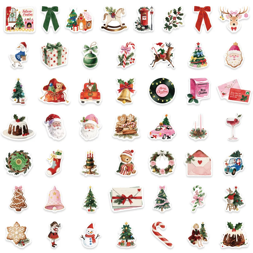 50PCS Christmas Aesthetics Christmas Decoration Stickers DIY Luggage Notebook Water Cup Handmade Scrapbook Stickers