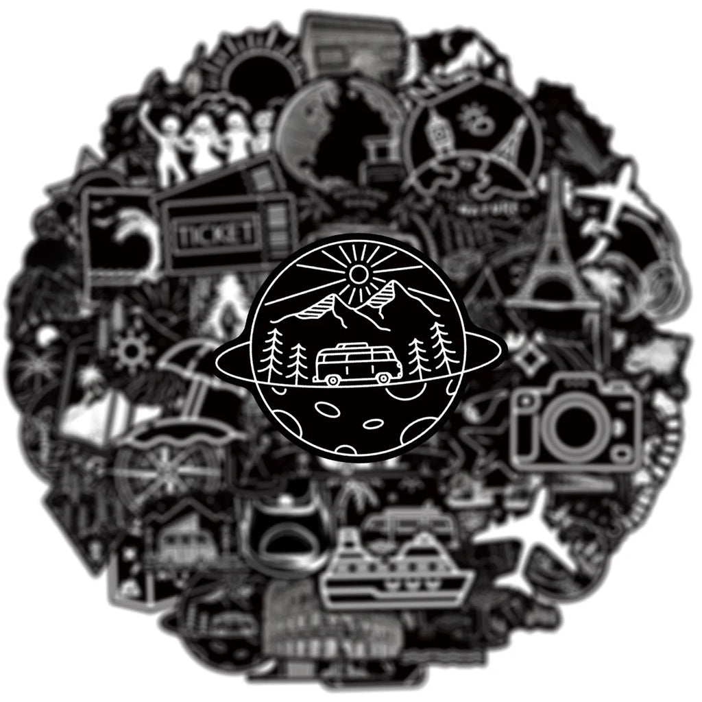 50PCS Black & White Outdoor Travel Cool Graffiti Stickers Decorative Phone Tablets Luggage Waterproof Sticker