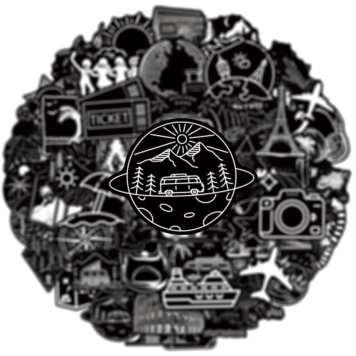 50PCS Black & White Outdoor Travel Cool Graffiti Stickers Decorative Phone Tablets Luggage Waterproof Sticker