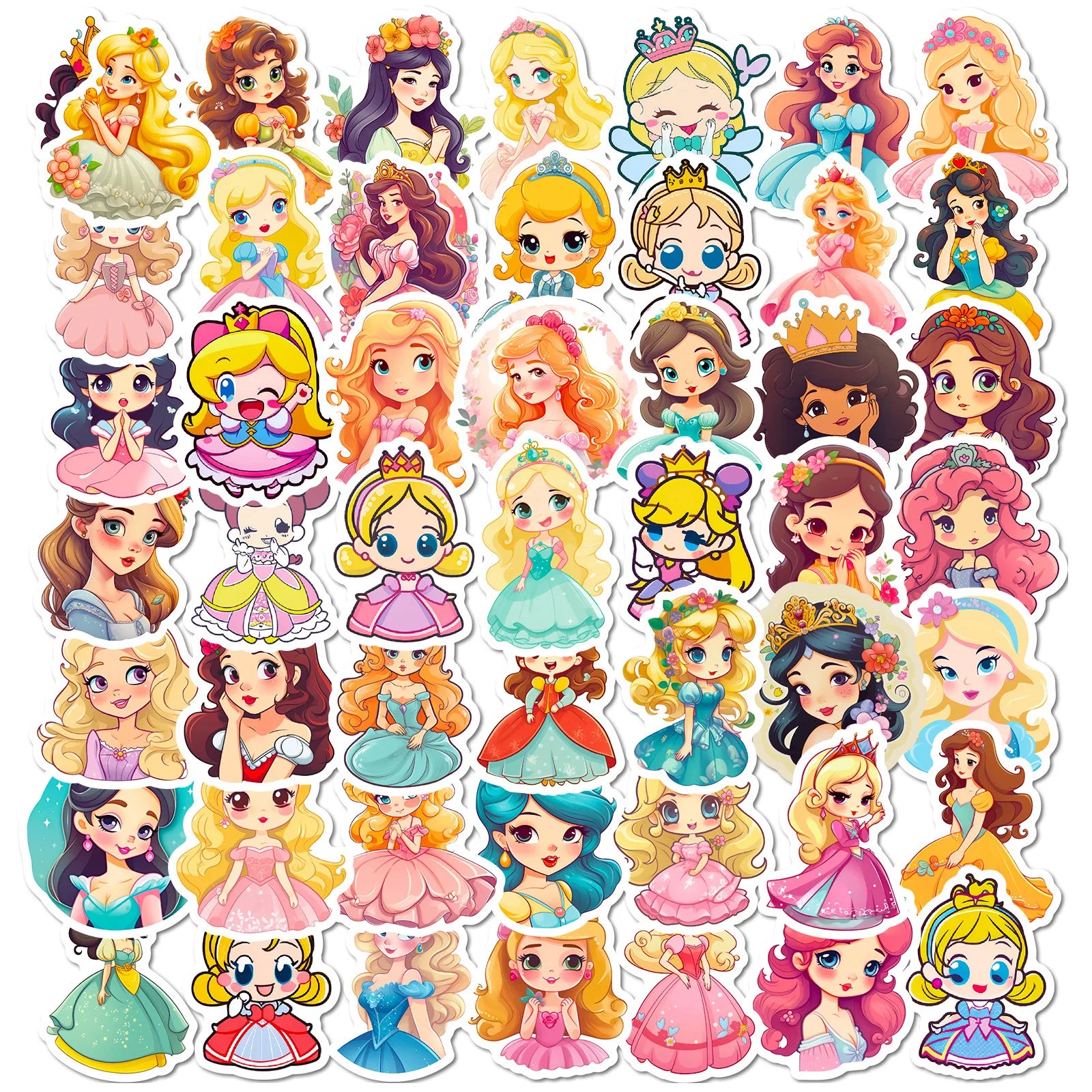 50 PCS Cartoon Dresses Girl Princess Stickers, Kindergarten Children's Toys Doodle Princess Stickers