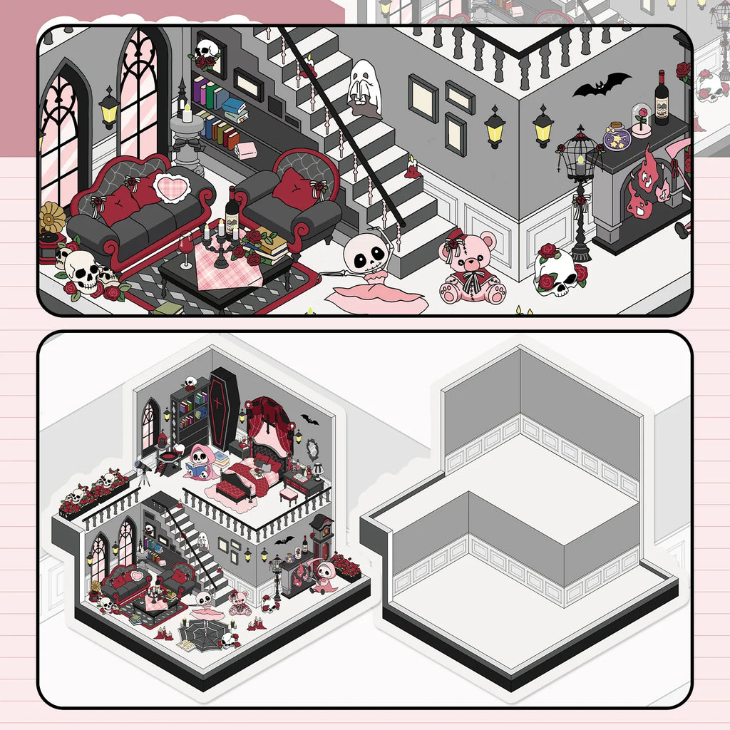 Cartoon Scenery Gothic Castle Stickers Miniature World 3D House Decompression DIY Scene Stationery Children Stickers