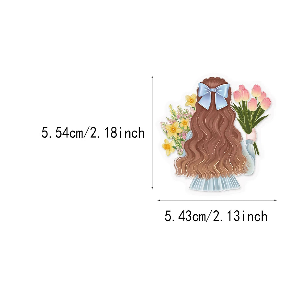 50PCS Flower Girl Cartoon Cute Decorative Transparent PET Sticker Set DIY Brochure Decorative Notebook Tablet Toy Stickers