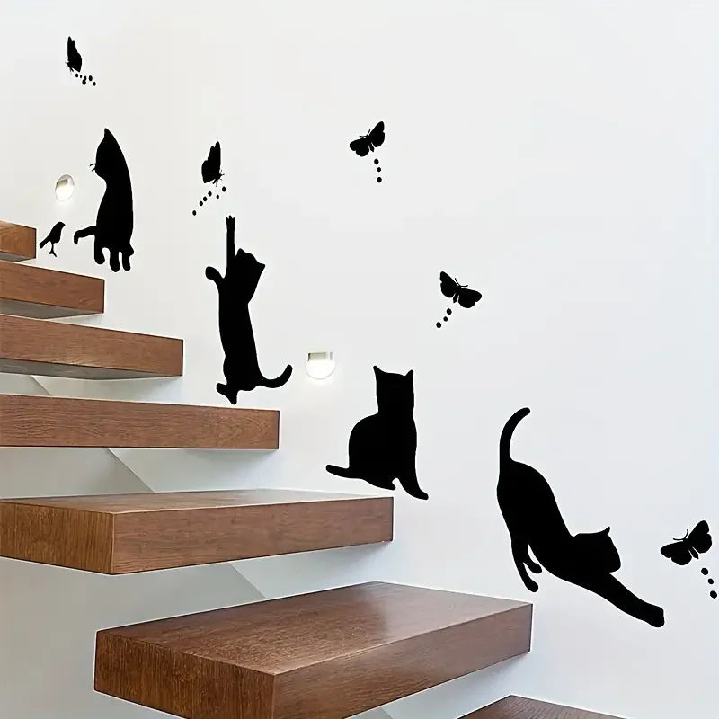 1pc Creative Wall Sticker, Cartoon Black Cat Pattern Self-Adhesive Wall Stickers, Bedroom Entryway Living Room Porch Home Decora