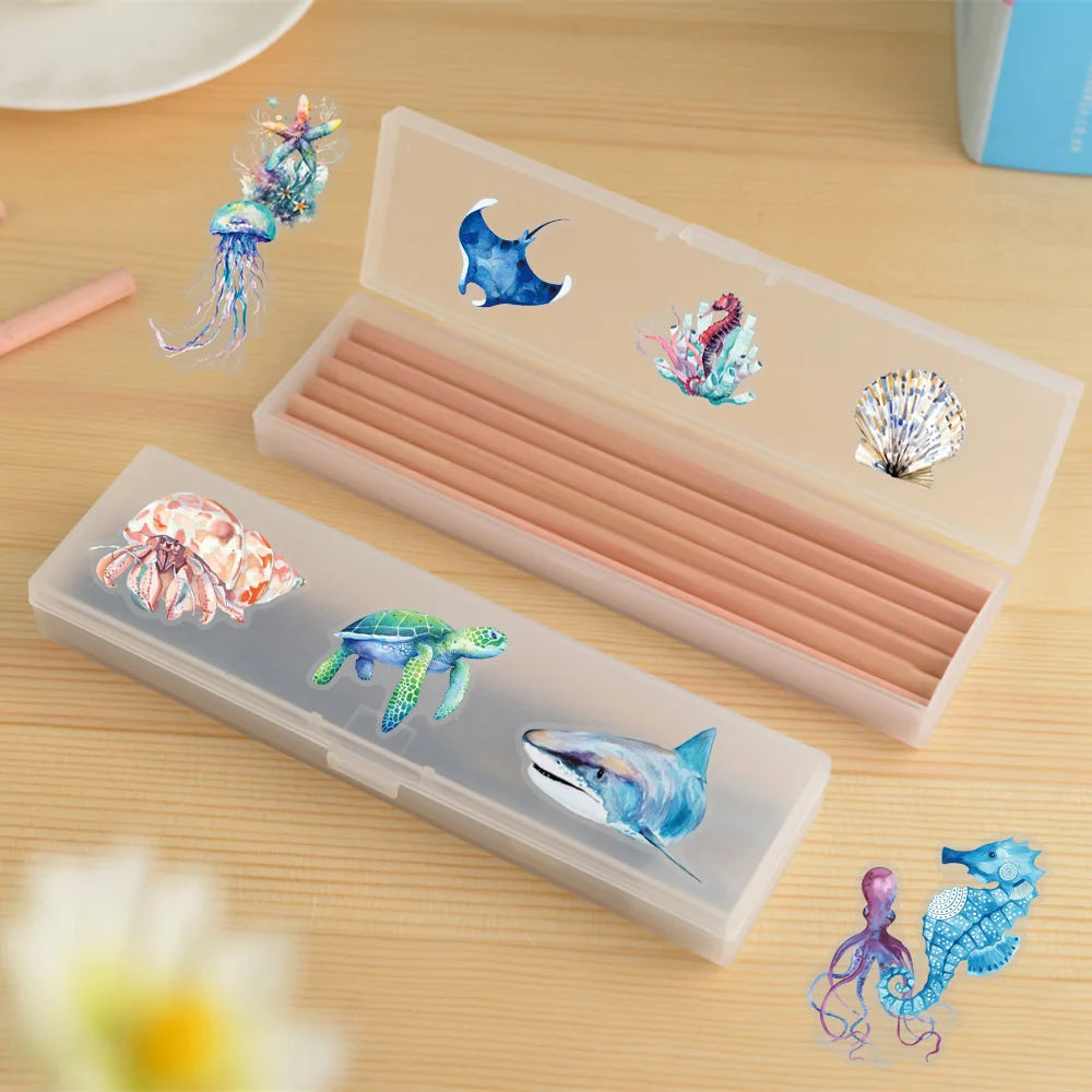 50PCS Transparent PET Marine Animal Stickers for Phone Suitcases Notebooks Stationery Decorations, Waterproof Stickers