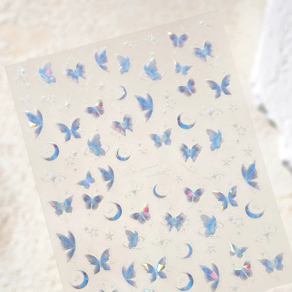 5D Butterfly Nail Stickers Sparkling Jelly Butterfly Nail Art Sticker Decorations Decals DIY Self Adhesive Slider Manicure Parts