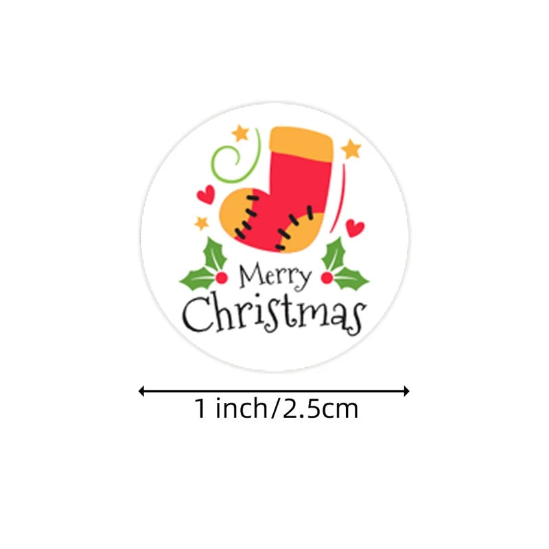 500 Pcs Christmas Stickers Roll - 1 Inch Self Adhesive Envelope & Round Stickers for Xmas Party Supplies, Holiday Greetings