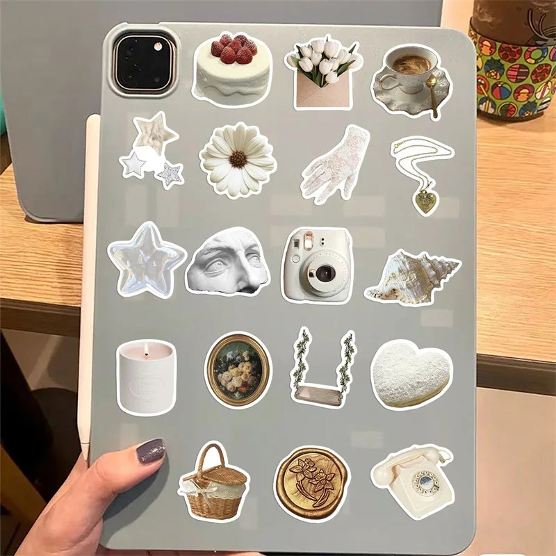 10/30/50PCS INS White PVC Sticker Aesthetic Decoration Scrapbooking Sketchbook Korean Stationery School Supplies for Kids