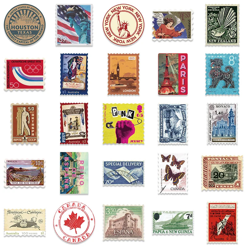 10/30/50PCS Vintage Travel Sticker Aesthetic Sketchbook for Kids PVC Decoration Scrapbooking Children's School Stationery Supply