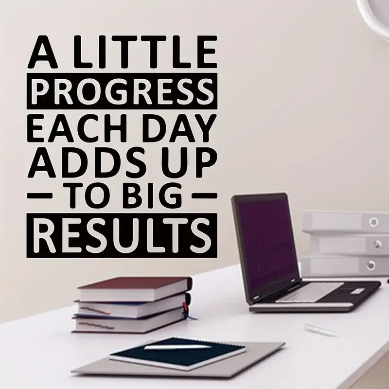 1pc Inspirational Quote Wall Sticker, A Little Progress Each Day, Self-Adhesive Wall Stickers, Bedroom Office Living Room Gym Ho