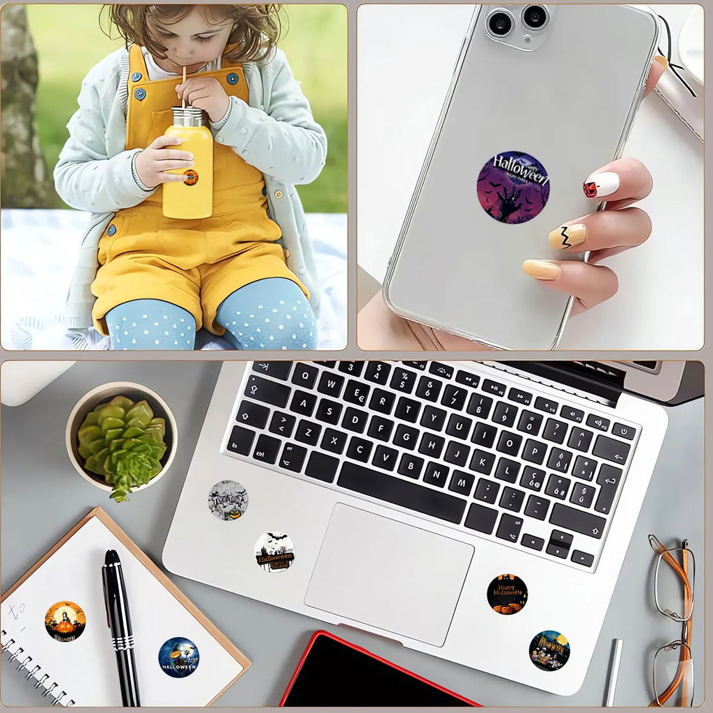500Pcs Round Cartoon Halloween Day Trick or Treat Stickers 2.5cm/1'' Roll DlY Craft Decoration Scrapbook Label Gift Sealing