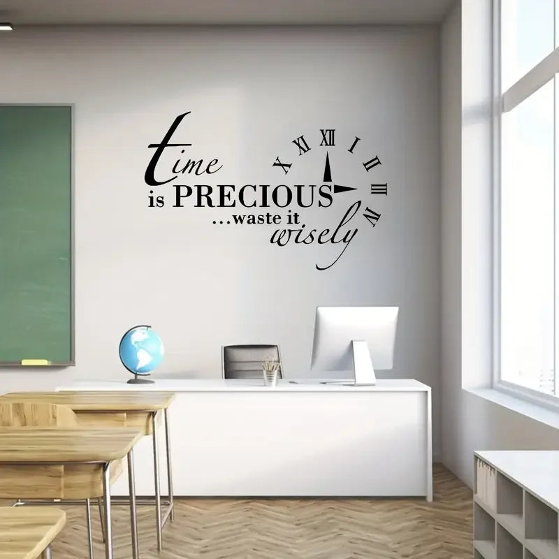 Wall Sticker with The Wise Saying 'Time Is Precious, Use It Wisely', Waterproof, Suitable for Decorating Study Rooms, Bedrooms,