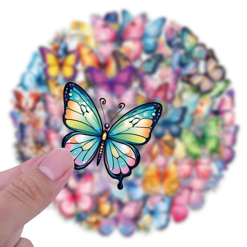 60PCS Transparent PET Cute Butterfly Graffiti Stickers for Luggage Water Cups Skateboards Notebooks Stationery Stickers