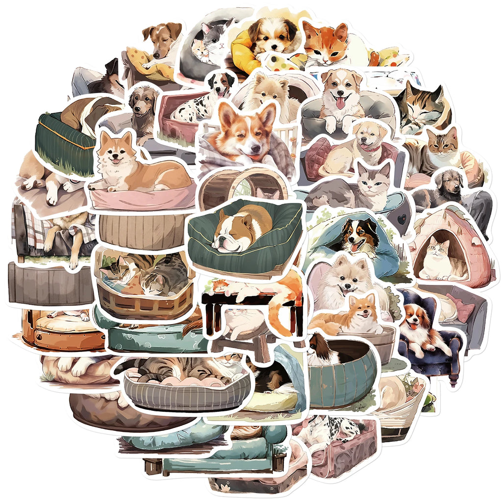 50PCS Comfortable cats and dogs Sticker Nostalgia Animal Phone Laptop Cafe Scrapbooking Art Picture Suitcase Expression Stickers