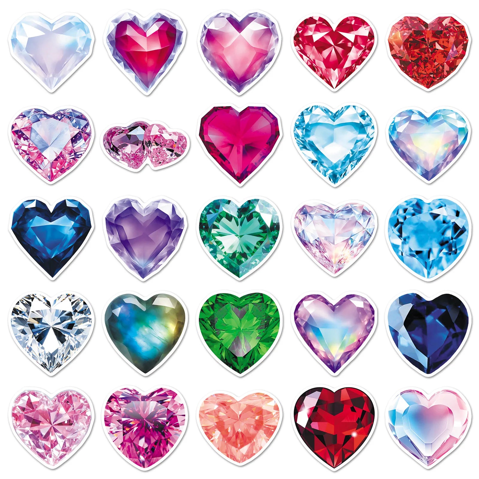 50PCS Glitter Heart Diamond Stickers, Colorful Cool Student Stationery Phone Notebook Cup DIY Waterproof Sticker