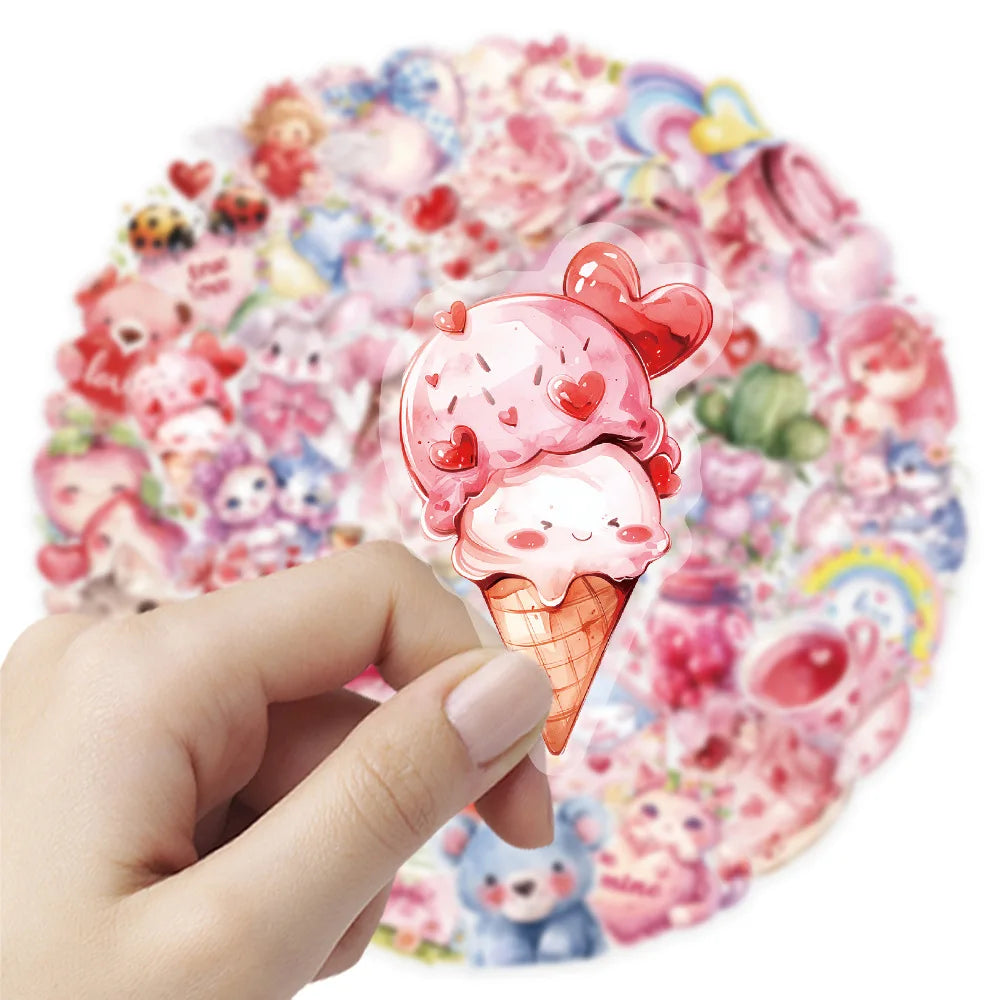 50/100PCS PET Transparent Valentine's Day Stickers S Watercolor LOVE Love Creative Notebook Booklet Stationery Decor Stickers