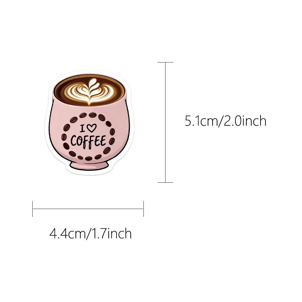 50/100PCS Cartoon Funny Coffee Sticker Small Fresh Cartoon Graffiti Cute Decorative Notebook Stationery Waterproof Sticker