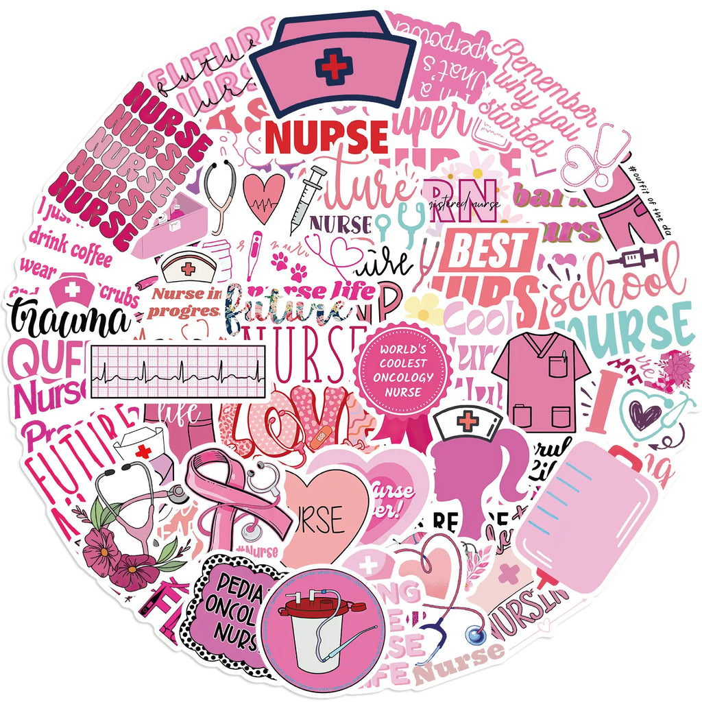 50/100PCS Pink Nurse Graffiti Stickers Decorative Guitar Luggage DIY Waterproof Stationery Notebook Stickers