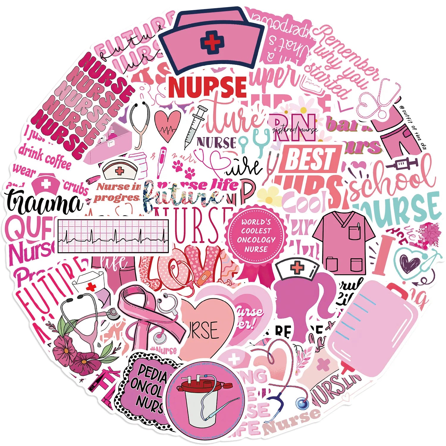 50/100PCS Pink Nurse Graffiti Stickers Decorative Guitar Luggage DIY Waterproof Stationery Notebook Stickers