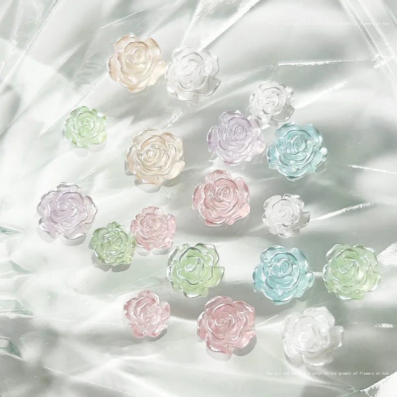 6/8mm Pearl Solid Rose Resin Trendy Nail Charms Multi Colors Pearl Sticky Powder Camellia Nail Art Decorations Accessories 20pcs