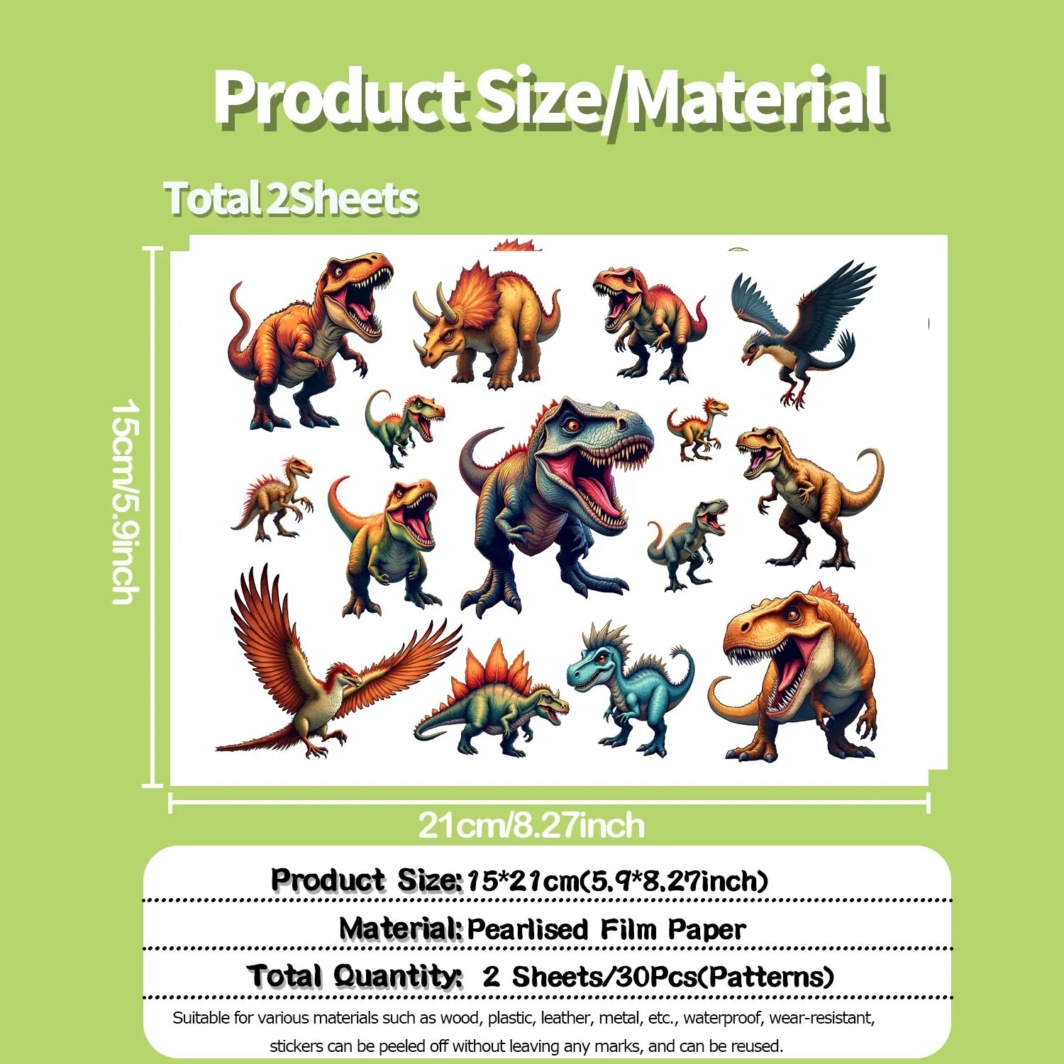 30Pcs/Set Irregular HD Dinosaurs Waterproof Stickers Reusable/No Residue DlY Craft Decoration Graffiti Scrapbooking Labels
