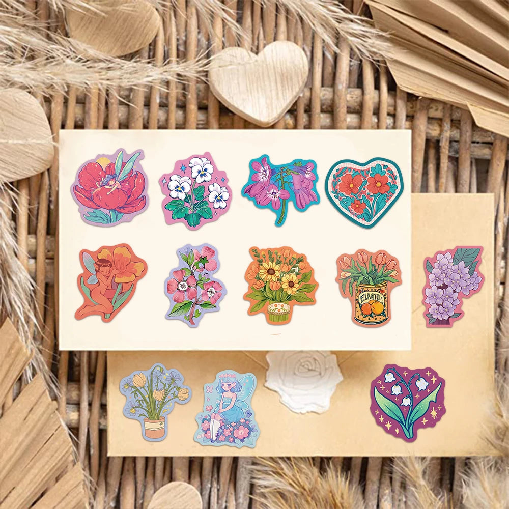 50PCS Flower Fairy Beautiful Cartoon Stickers DIY Scrapbook Phone Case Laptop Tablet Decorative Stickers