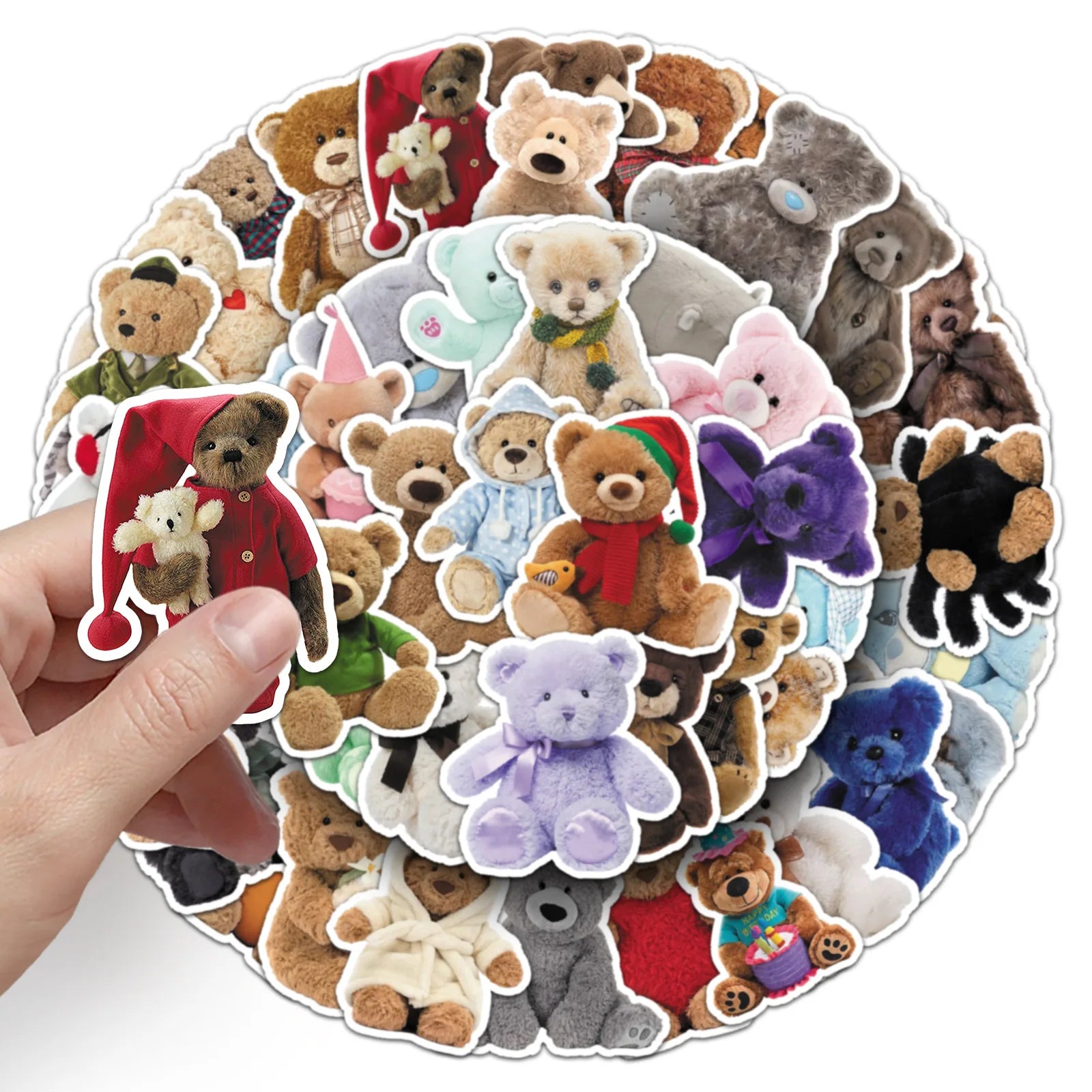 50/100PCS Cartoon Plush Toy Bear Stickers Cute Realistic Animal Waterproof Decoration Storage Box Phone Stickers
