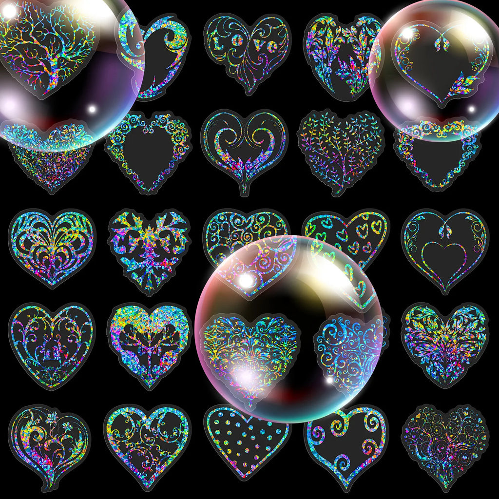 50 Transparent Laser Love Heart PET Stickers Laser Colorful Flowing Hemp Stickers Handbook Material Decoration Stickers