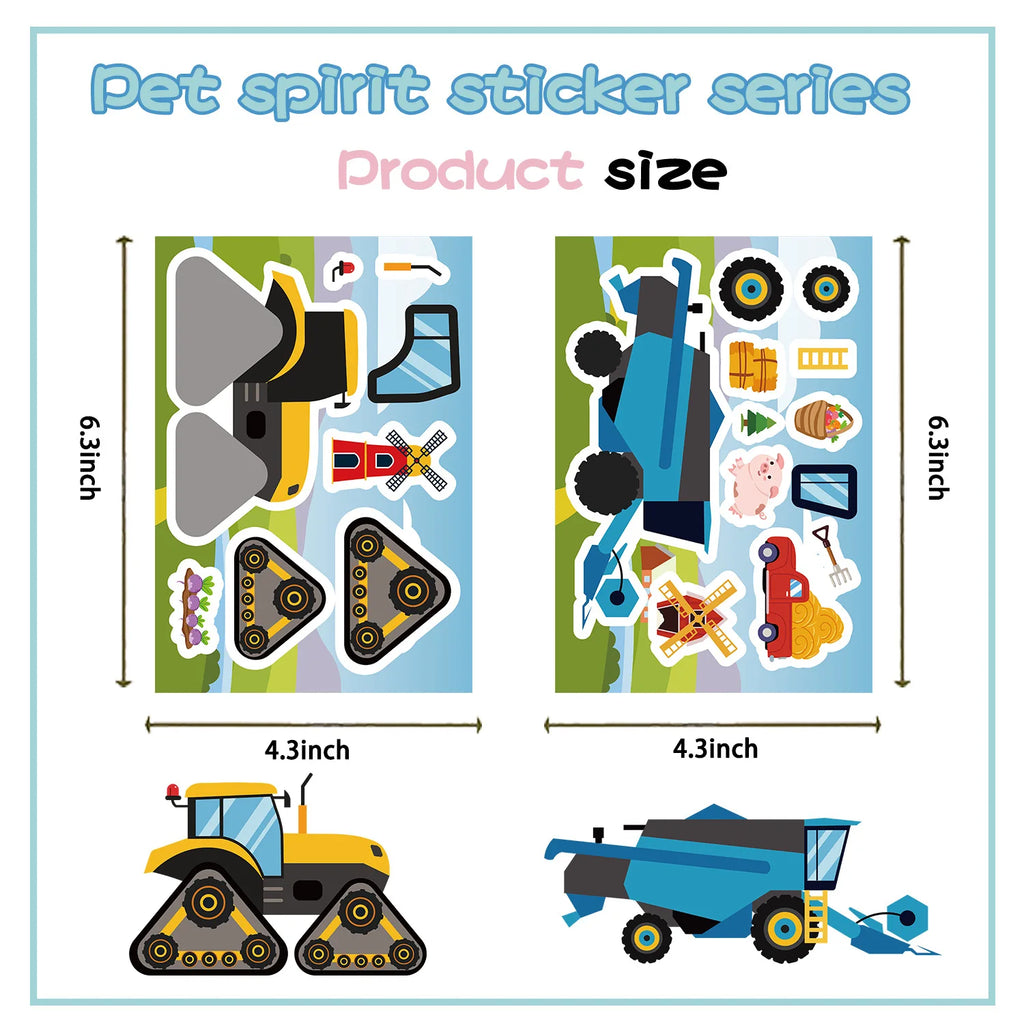 8/16/24PCS Toy Puzzle Stickers Cartoon Engineering Car Make a Face Stickers DIY Handicrafts Waterproof Stickers
