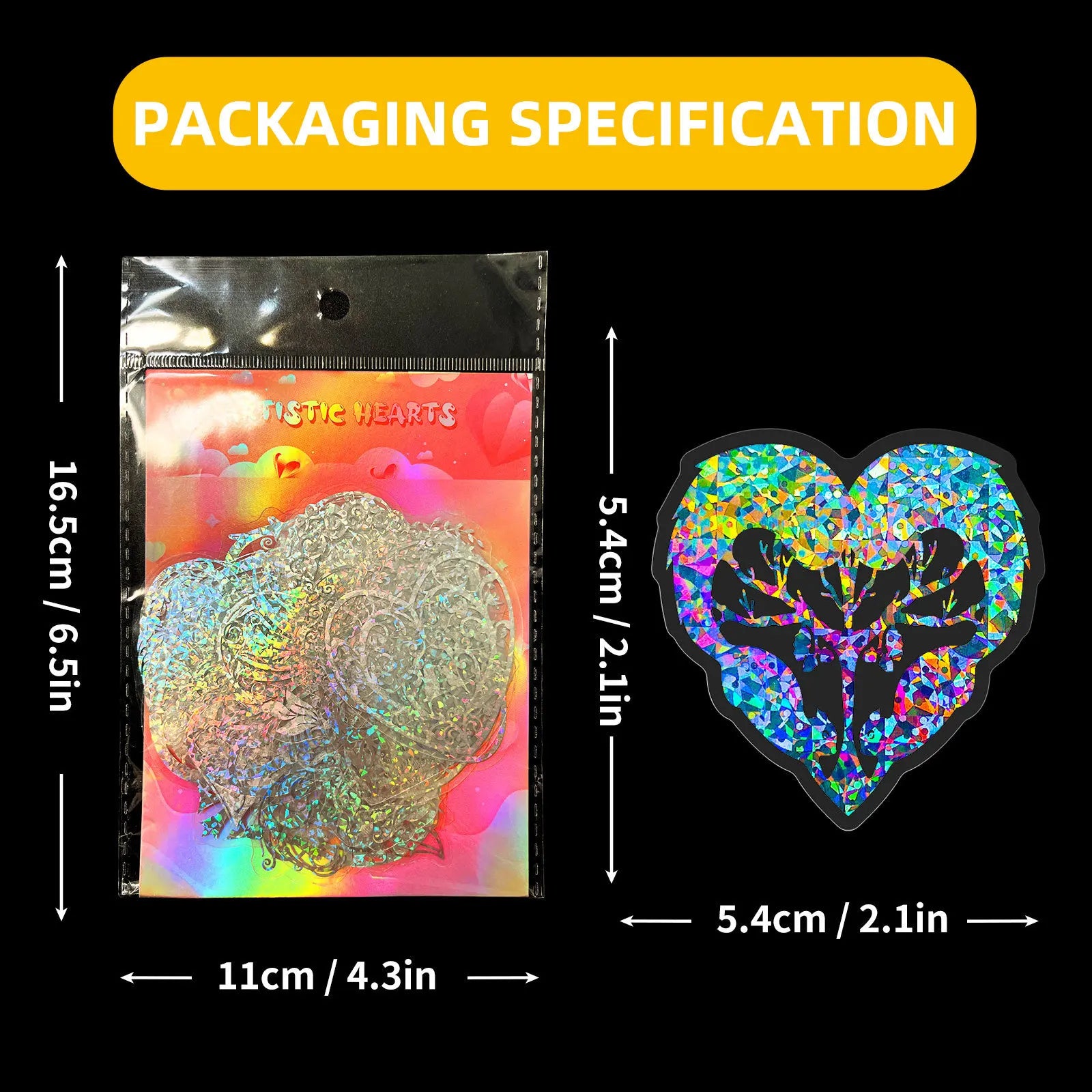 50 Transparent Laser Love Heart PET Stickers Laser Colorful Flowing Hemp Stickers Handbook Material Decoration Stickers