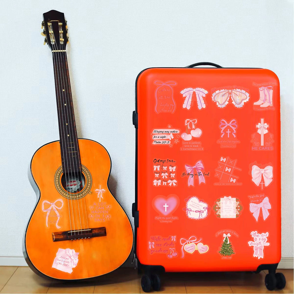 50PCS Pink Bow Bible Stickers Aesthetic Stationary Harajuku Bicycle Laptop Luggage Phone DIY Art Picture Suitcase Sticker