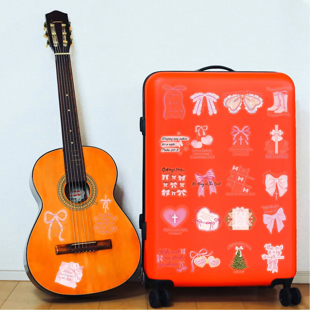50PCS Pink Bow Bible Stickers Aesthetic Stationary Harajuku Bicycle Laptop Luggage Phone DIY Art Picture Suitcase Sticker