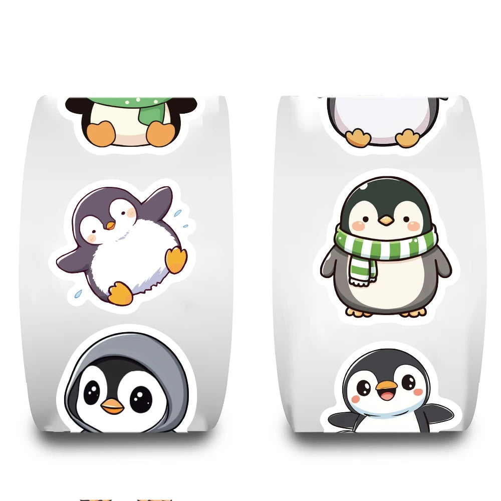 500PCS Penguin Roll Stickers Aesthetic Coffee Cartoon Waterproof Phone Loptop Luggage Refrigerator Skateboard Graffiti Sticker
