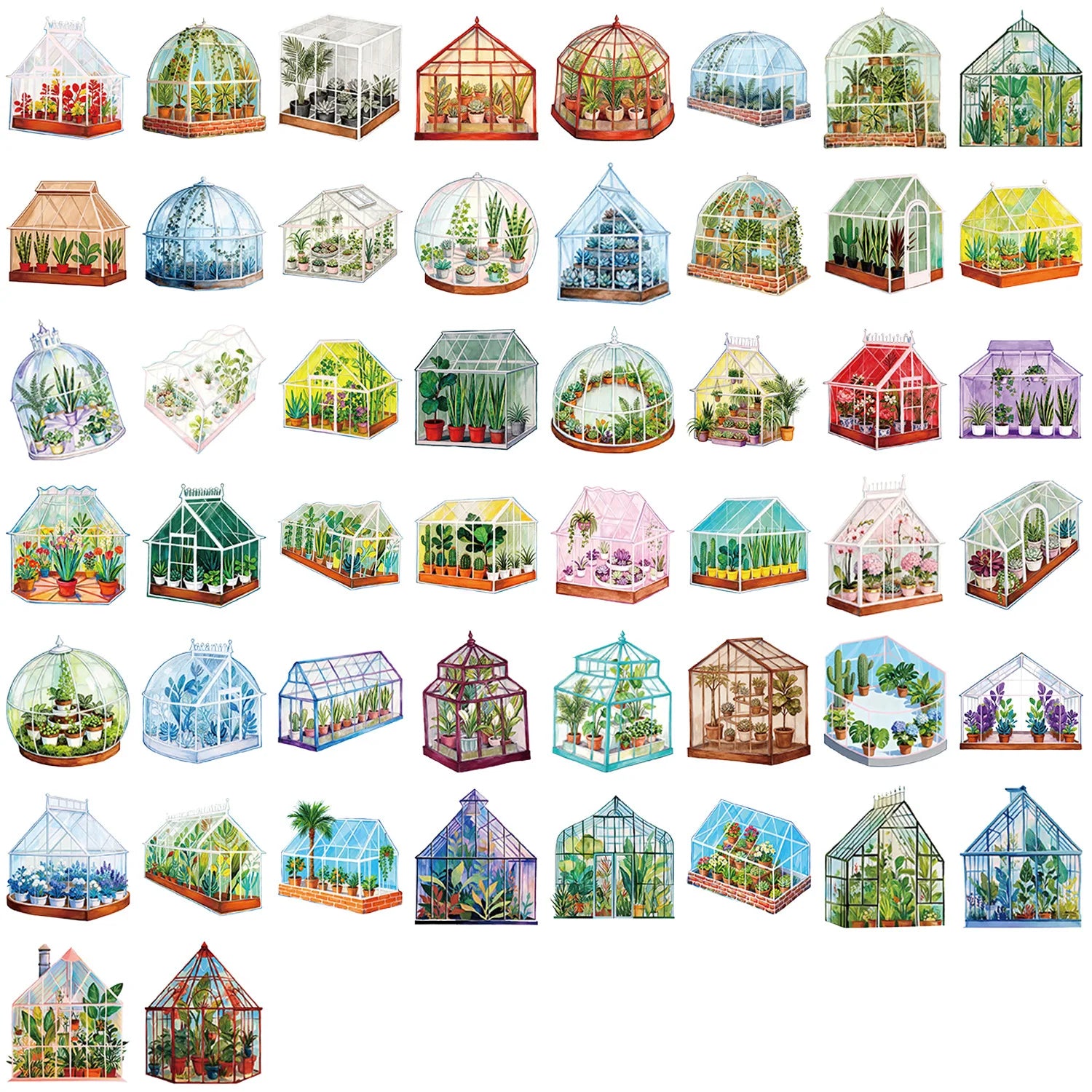 50/100Pcs PET Clear Cartoon Greenhouse Plant Theme Stickers for Vase Cup Window Fridge Storage Box Drawer File Holder Waterproof