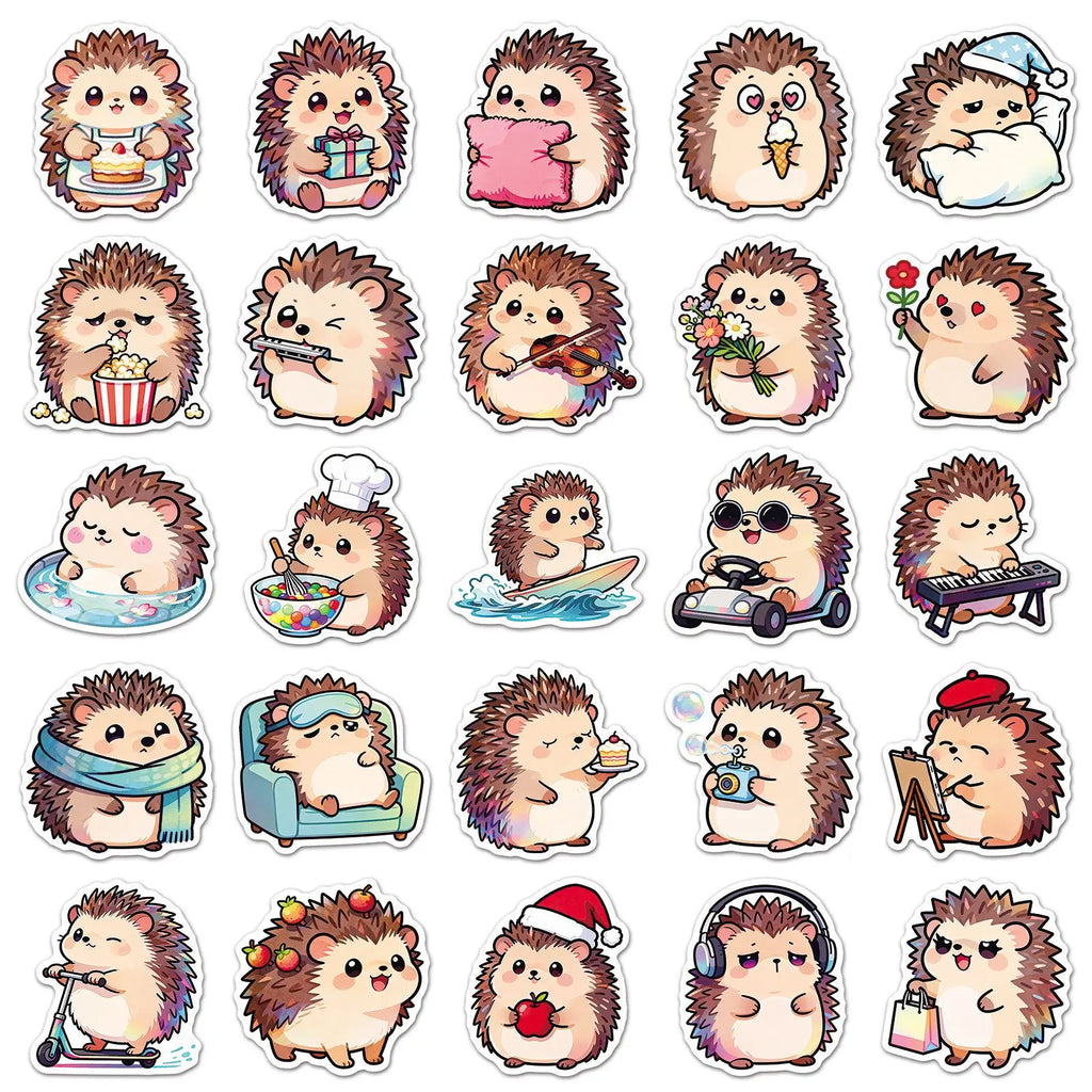 50PCS Cartoon Hedgehog Stickers, Cute Animal Waterproof Decals for Stationery Computer Cup Journal Decor Funny Reward Sticker