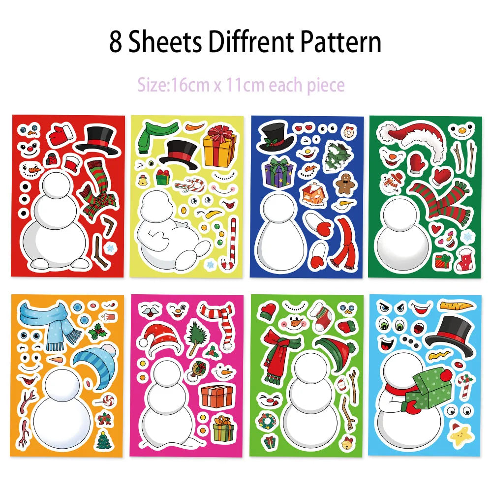 8PCS Winter Snowy Christmas Snowman Creative Collage DIY Suitable for Phone Cases, Tablets, Water Bottles, Puzzle Toys, Stickers