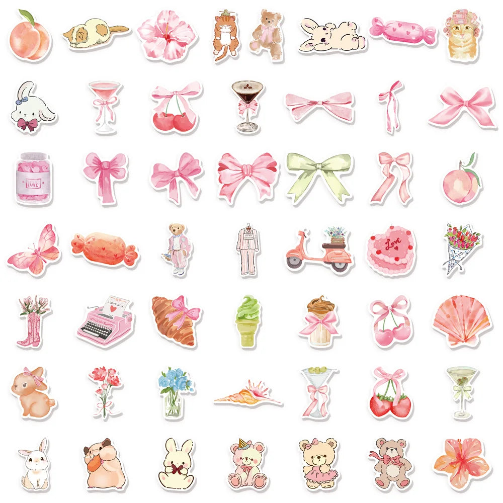 50PCS Cute Bear Pink Stickers Ins Style Cartoon Stickers Decoration DIY Phone Case Laptop Tablet Toy Stickers