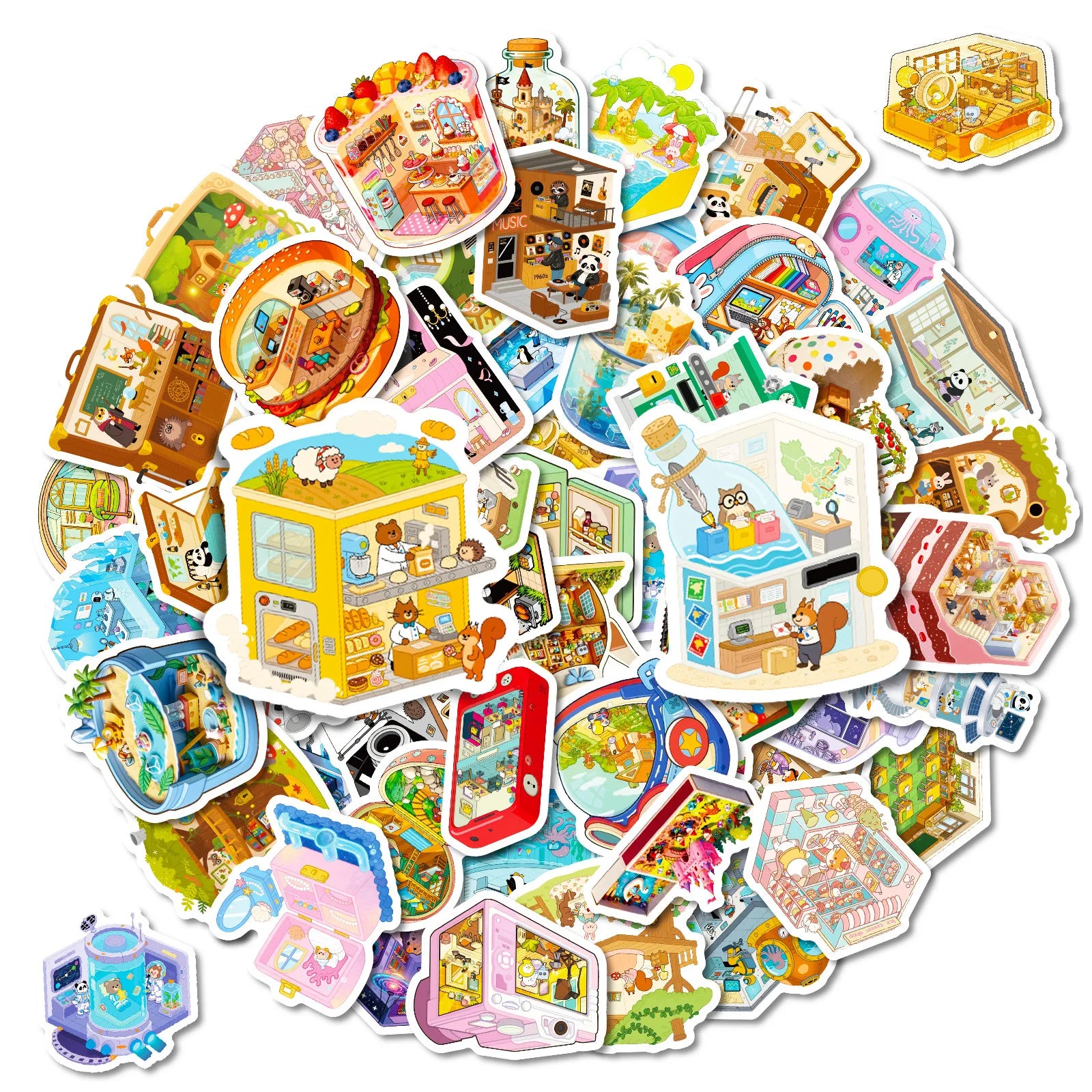 56PCS Cute 3D Scene Stickers, Office School Supplies Children Notebook Stationery Suitcase Waterproof Art Sticker