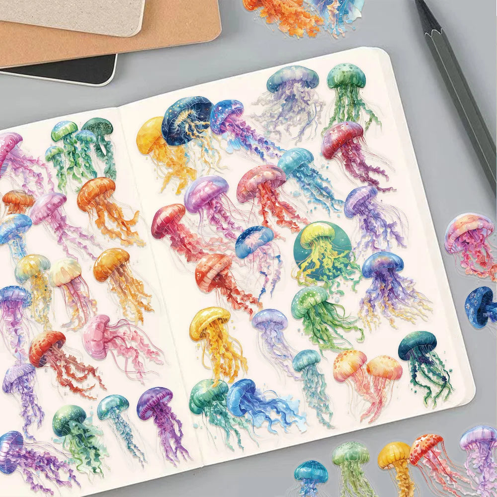 100pcs Cute Cartoon Marine Life & Fish Dolphin Shell Stickers ,Natural Starfish Transparent Stickers Decor Scrapbook