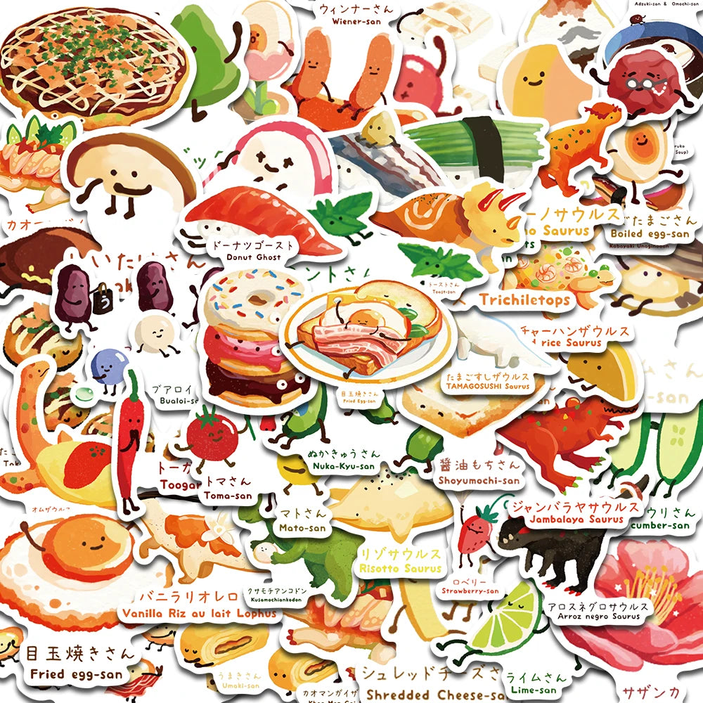50PCS Japanese Dinosaur Themed Recipe Decor Wall Art Stickers Cartoon Decal For Graffiti Laptop Luggage Phone Scrapbook Stickers