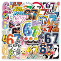 50PCS Cartoon Number 67 Stickers, Funny Meme Six Seven Student Stationery Notebook Waterproof Decorative Stickers