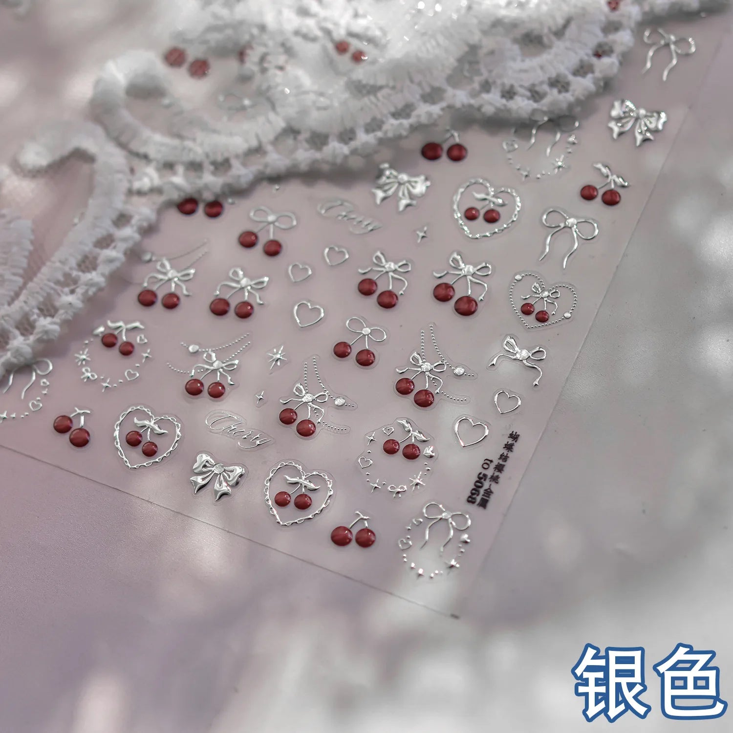 Sweet Strawberry Bow Nail Art Stickers 5D Gold Silver Strawberry Cherry Metal Nail Stickers DIY Japanese Nails Decoration Decals